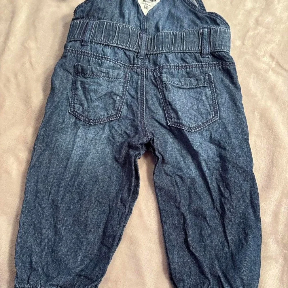 Oshkosh Bgosh Vestbak Dark Denim Overalls 6M Pink Bow Elastic Cuff Baby Girl